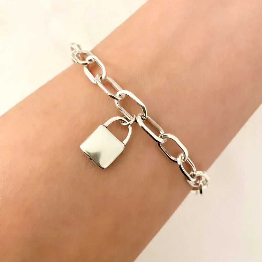 925 Sterling Silver Lock Bracelet Padlock Bracelet Lock & Key Bracelet